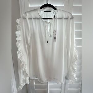 NWT T Tahari Sheer Ruffle Sleeve Blouse Sz L - Color - Winter White